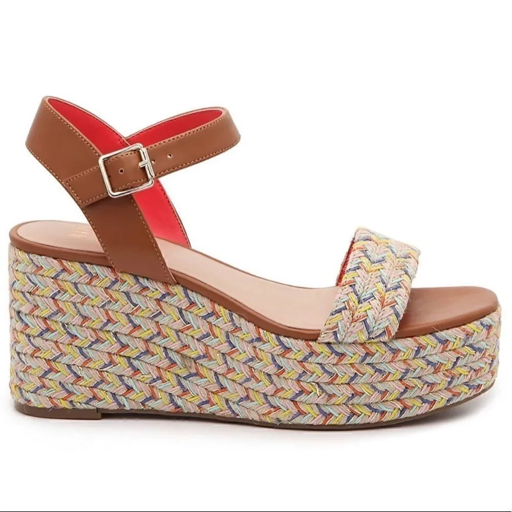 MIX NO. 6 CAMMIE WEDGE SANDAL in Color Cognac/Multi